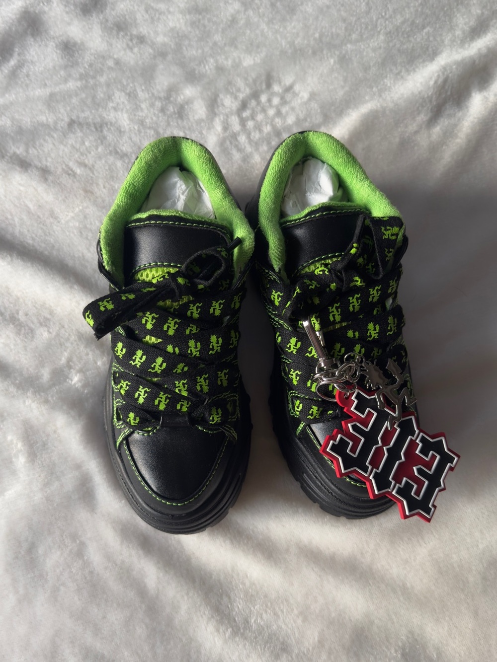 Dolls Kill Black and Neon Green Platform Sneakers ZOMBIE SLIDE SKATE SNEAKERS